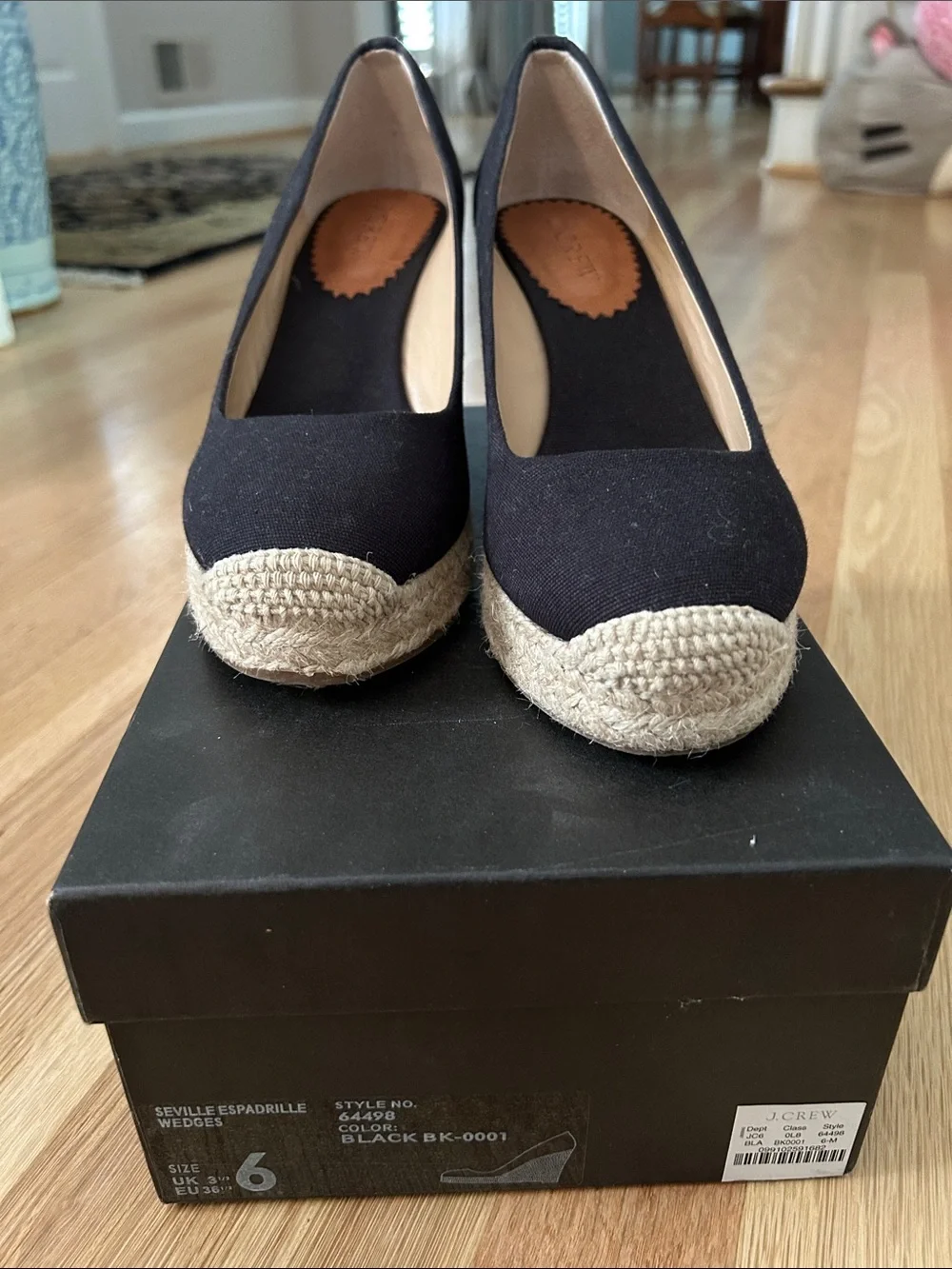 J. Crew Black Canvas Espadrille Wedges with Jute Trim